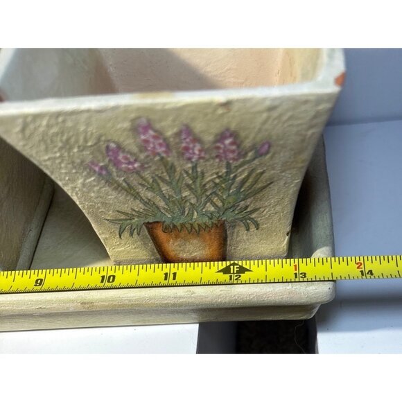 Ceramic Planter Set 4 Piece Set With Tray Featuring Floral Designs 13.5" Long - Picture 10 of 11